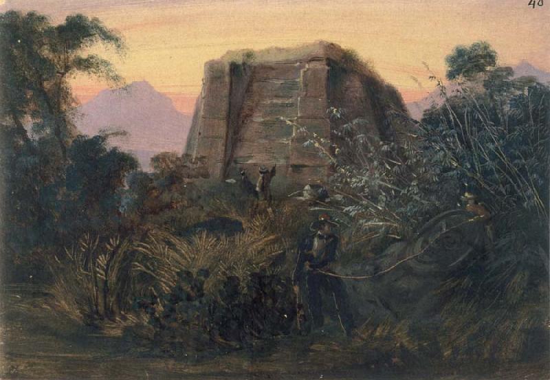 Johann Moritz Rugendas Teocalli of Centla,Pre-Columbian Ruin and Fragment of an Old Indian Sculpture France oil painting art